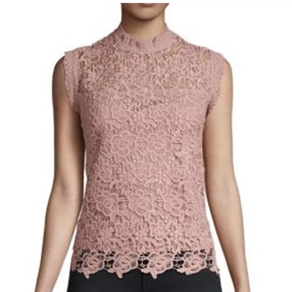 Nanette Lepore Pink Lace Sleeveless Blouse with Mandarin Collar